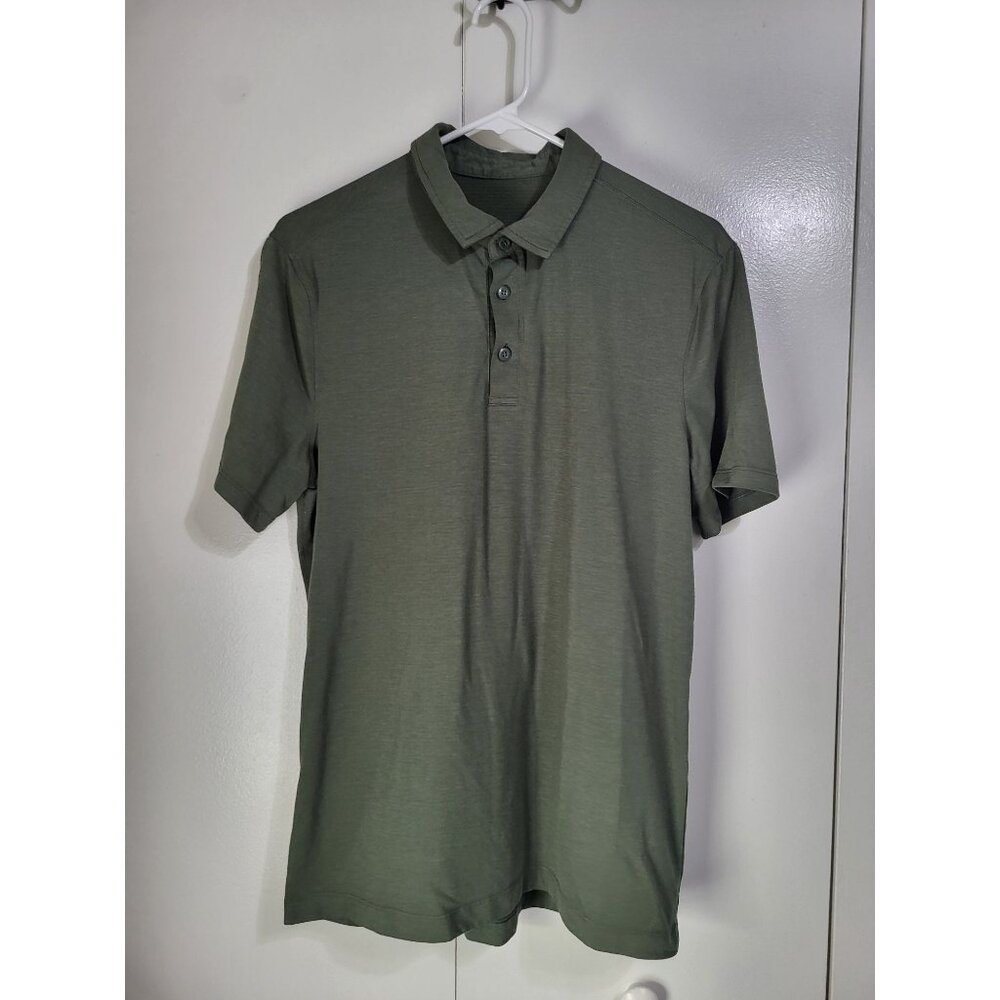 LULULEMON Men's Olive Green Polo Shirt Short Sleeve Athleisure Performance NO SZ - Picture 1 of 7